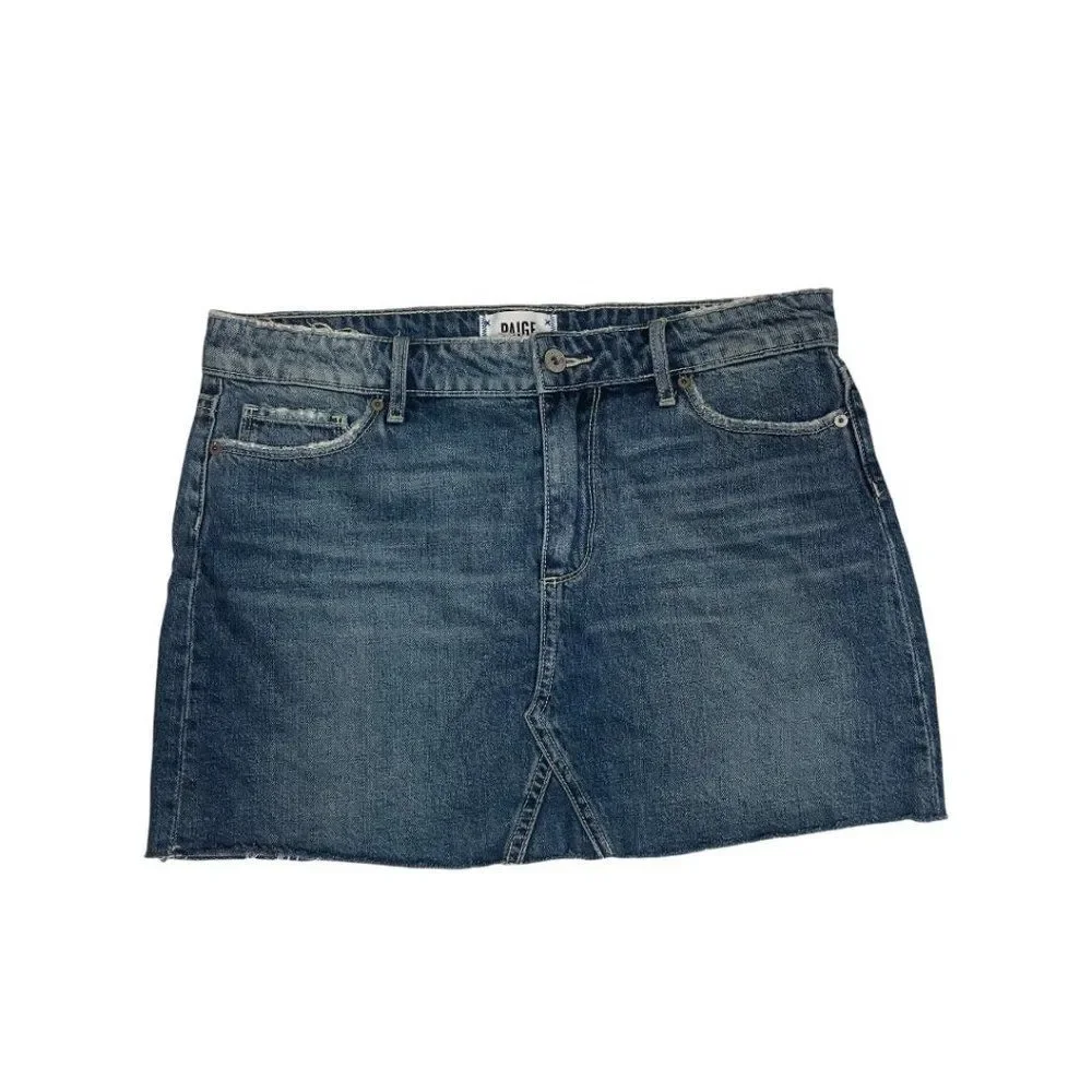 Paige Alethea Vale Denim Mini Skirt Blue Raw Hem Size 27 - Picture 2 of 14